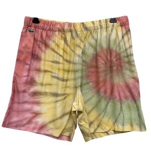 Lacoste Ricky Regal Men's M Yellow/Peach/Green Tie-Dye Viscose Drawstring Shorts